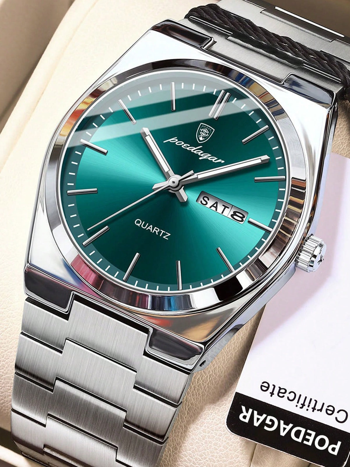 1pc Montre à quartz lumineuse imperméable en acier inoxydable pour hommes