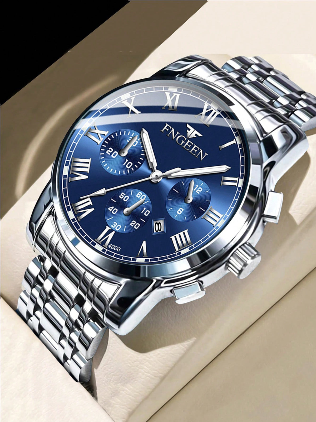 1pc Hommes Montre Acier Inoxydable Luxe Caché Fermoir Étanche Date Affichage Luminescent Sport Montre-bracelet