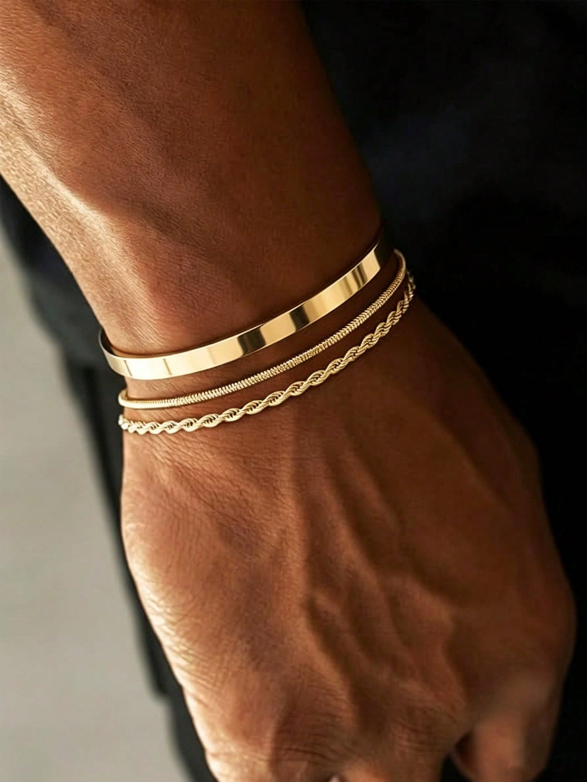 Ensemble de bracelets et de chaîne réglables en forme de C en acier inoxydable 18 carats plaqué or