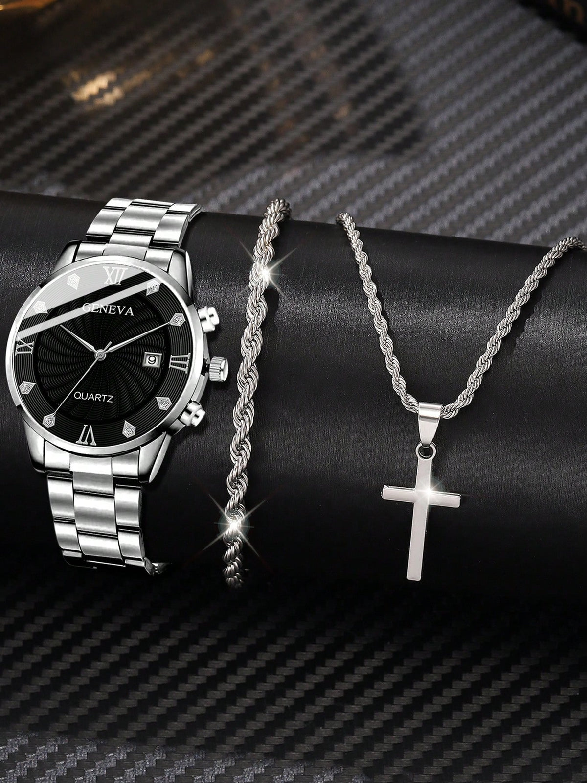 3 pièces/ensemble montre pour hommes mode décontractée montre à quartz d’affaires bracelet collier