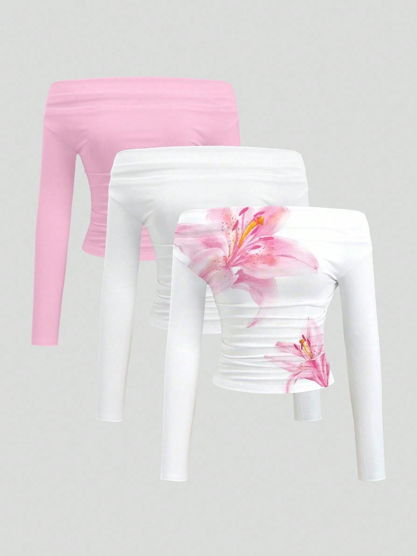 Hauts 3pcs cou bateau manche longue