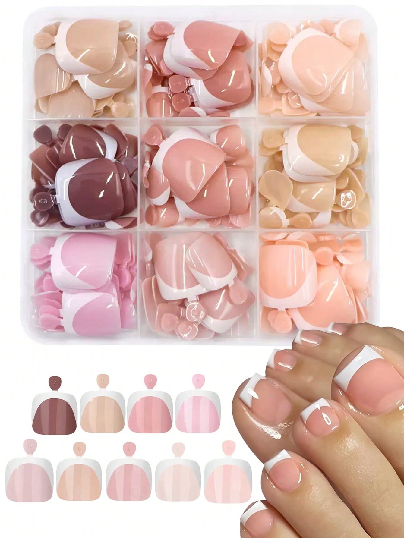 Ensemble faux ongles pour pieds bouts blanc 216 pcs sans colle